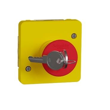 Schneider Electric Mureva Styl Not-Aus-Drucktaster, SMD, Ø 22 mm, Rot, Gelb IP55, 71mm, x 71 mm, Drehen