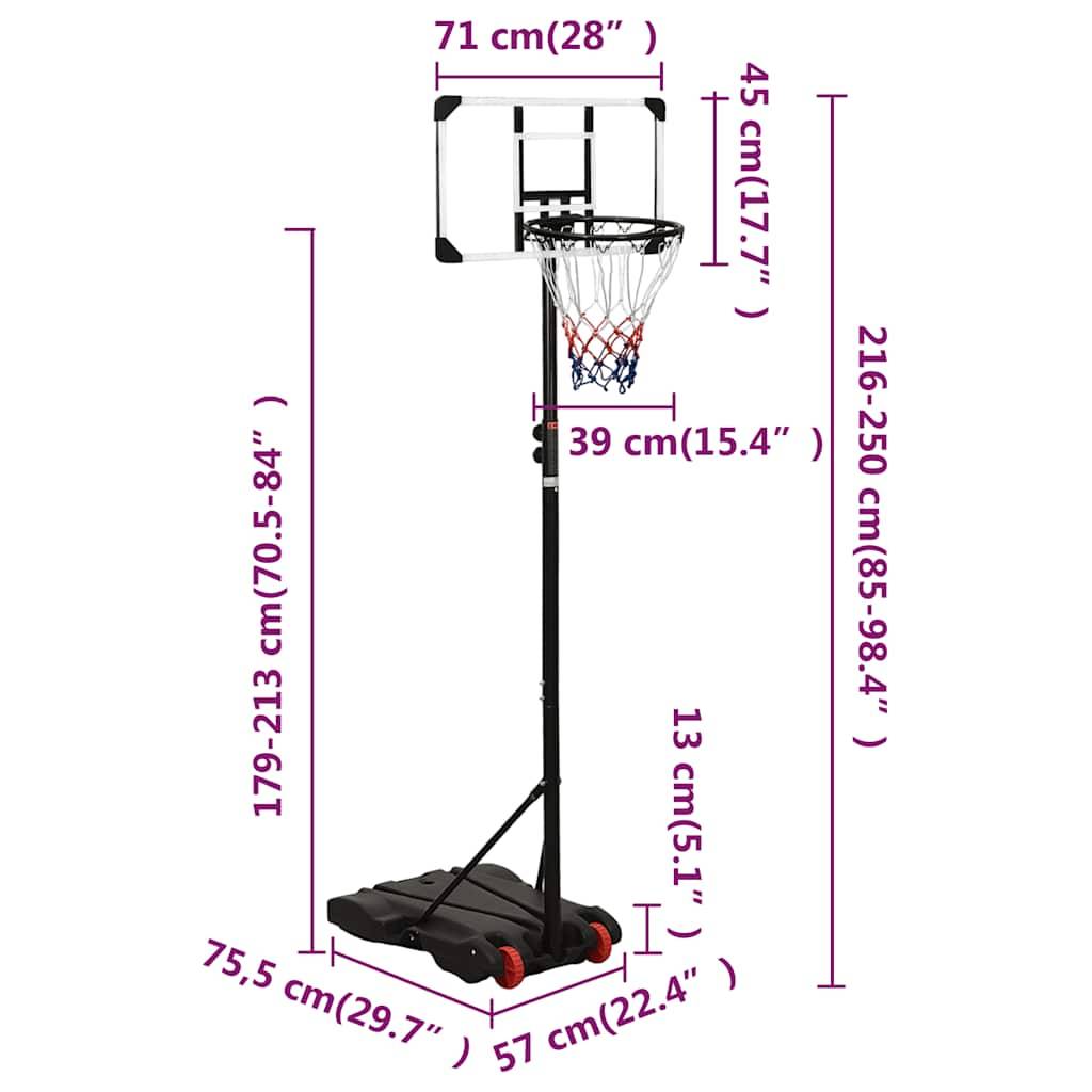 vidaXL Basketballständer Transparent 216-250 cm Polycarbonat