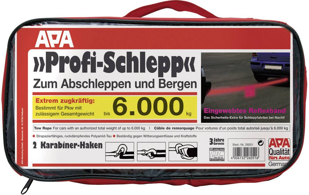 APA 26051 26051 Abschleppseil Wohnmobile, SUV, Quad, Pkw, ATV, bis 6000 kg