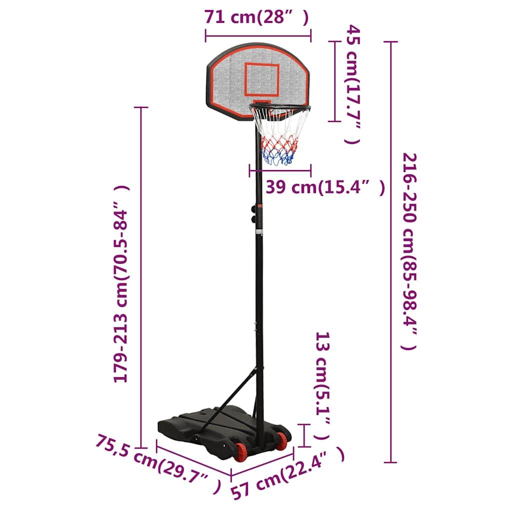vidaXL Basketballständer Schwarz 216-250 cm Polyethylen