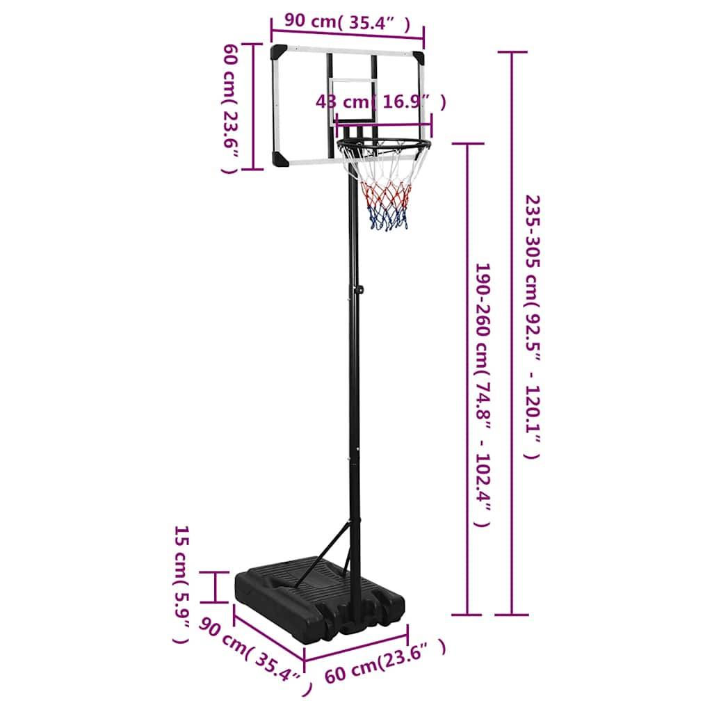 vidaXL Basketballständer Transparent 235-305 cm Polycarbonat