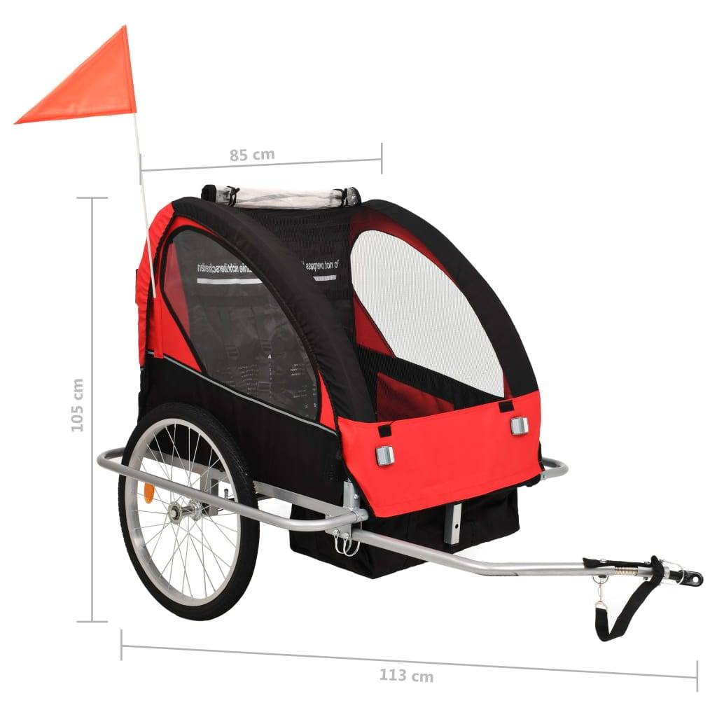 vidaXL 2-in-1 Fahrradanhänger und Kinderwagen Schwarz und Rot