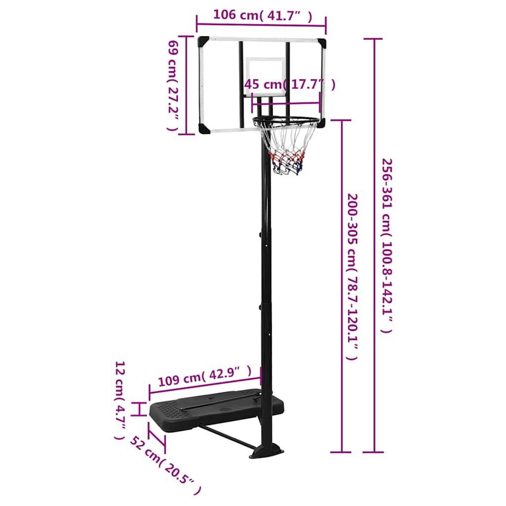 vidaXL Basketballständer Transparent 256-361 cm Polycarbonat