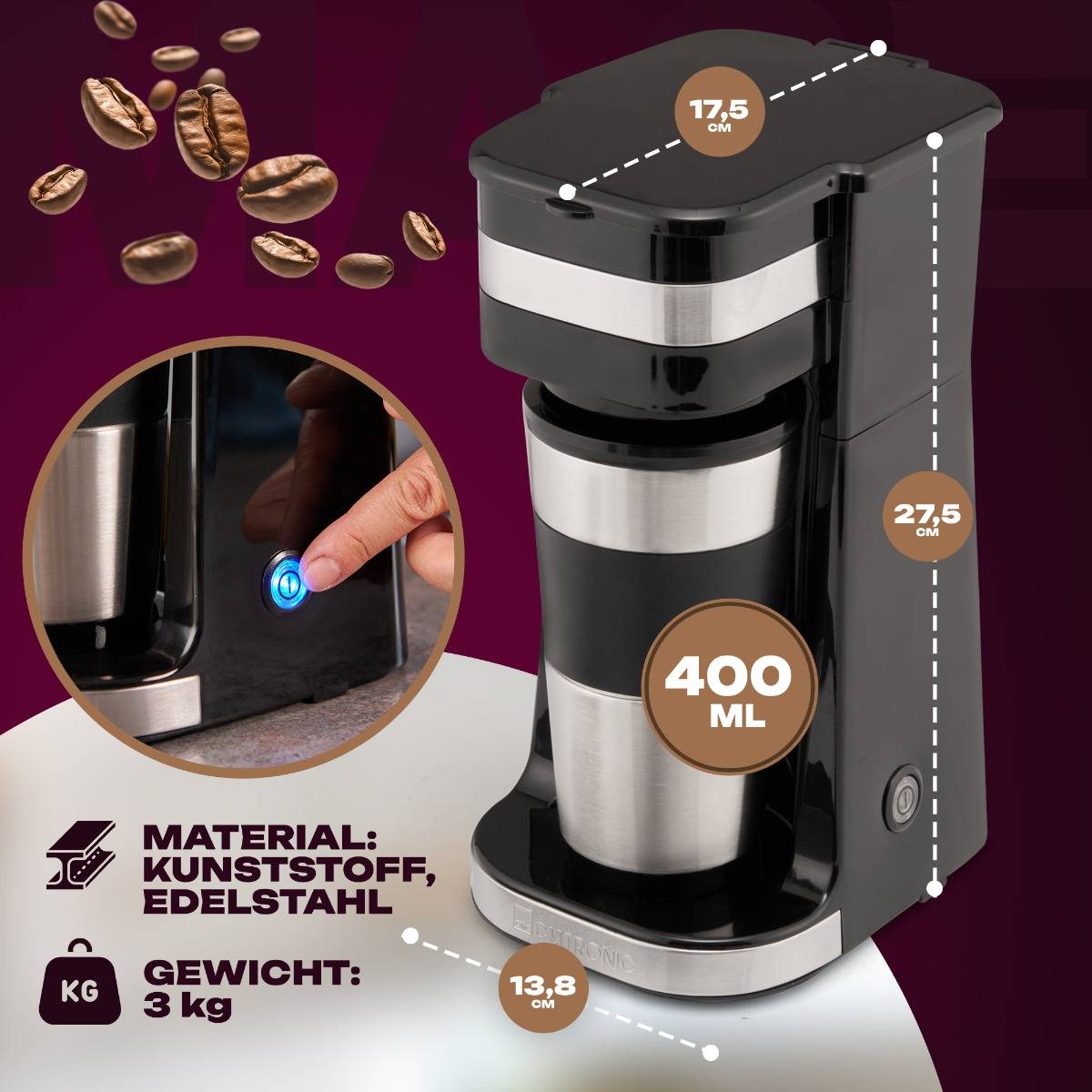 CLATRONIC Kaffeemaschine to go KA 3733, schwarz/silber (95273822)