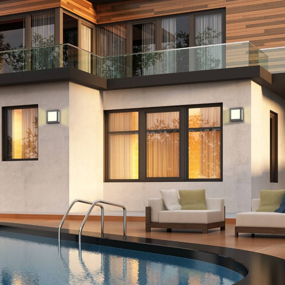 Eckige Außenwandleuchte Aqua Legendo Mini E27 IP44 in Anthrazit