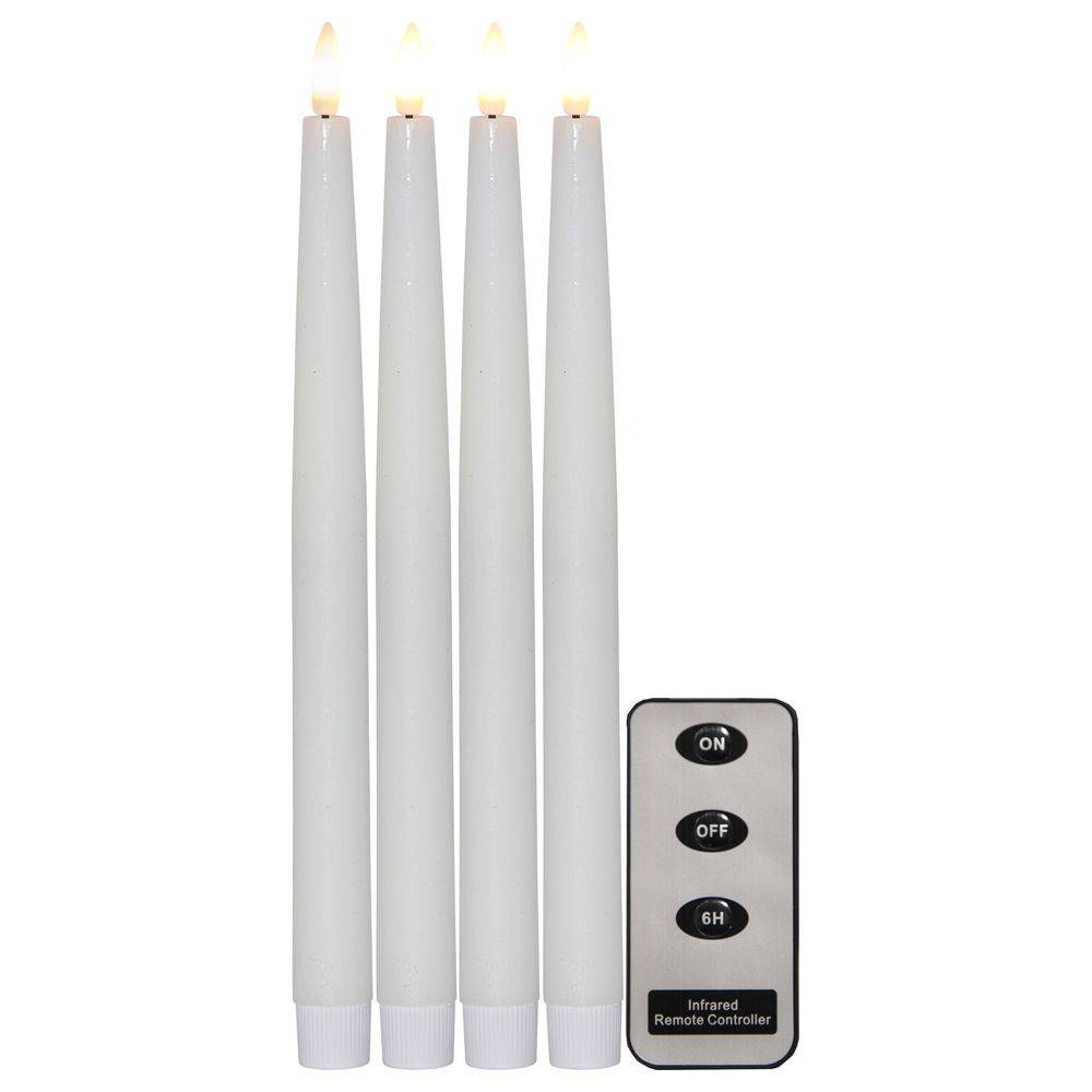 LED Wachskerzen 4er Set Flamme in Weiß mit Fernbedienung 285x22mm