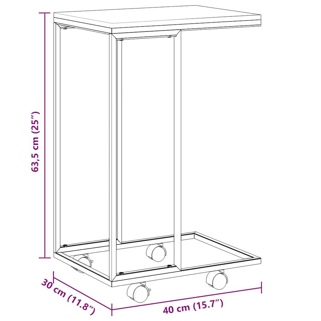 vidaXL Beistelltisch mit Rollen Schwarz 40x30x63,5 cm Holzwerkstoff