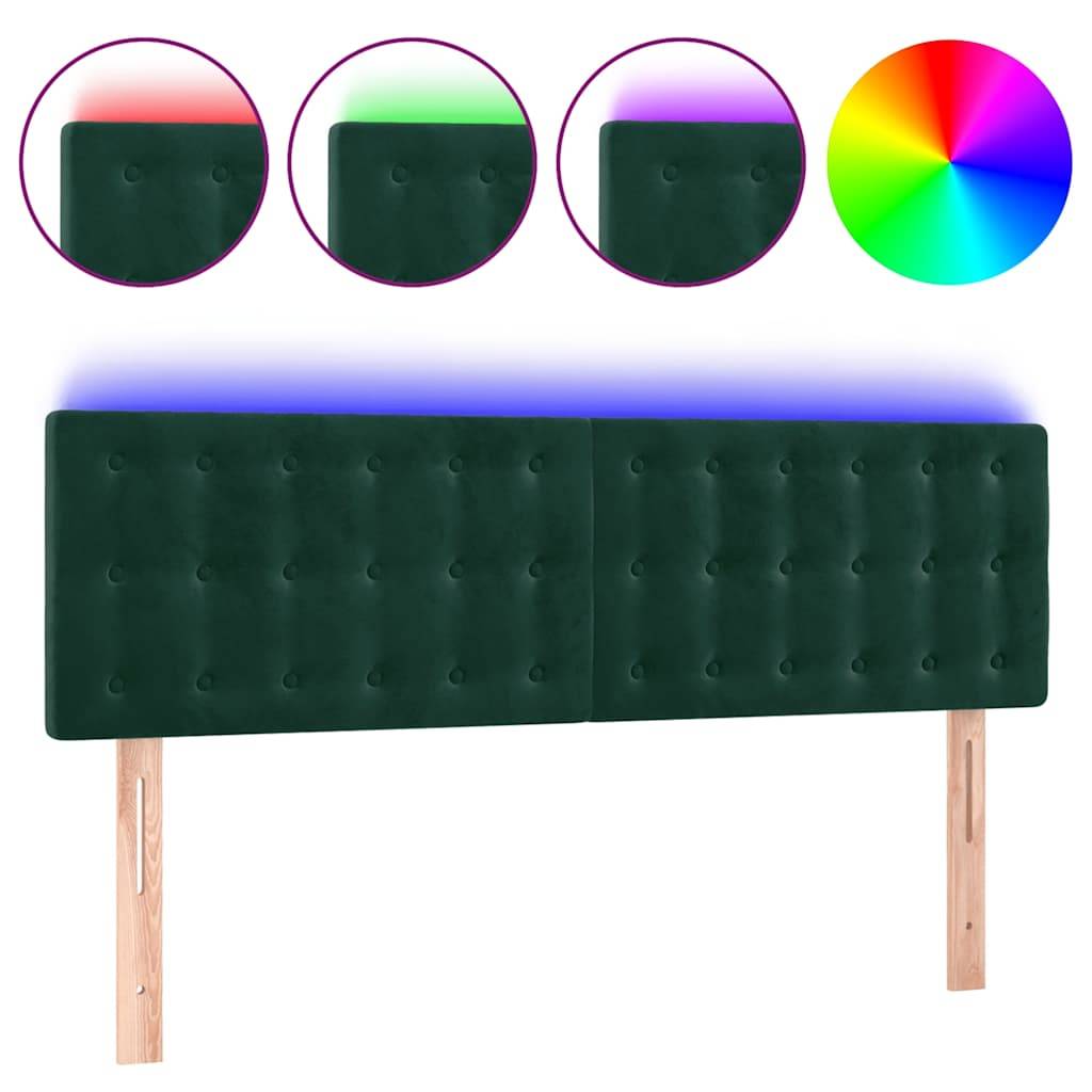 vidaXL LED Kopfteil Dunkelgrün 144x5x78/88 cm Samt