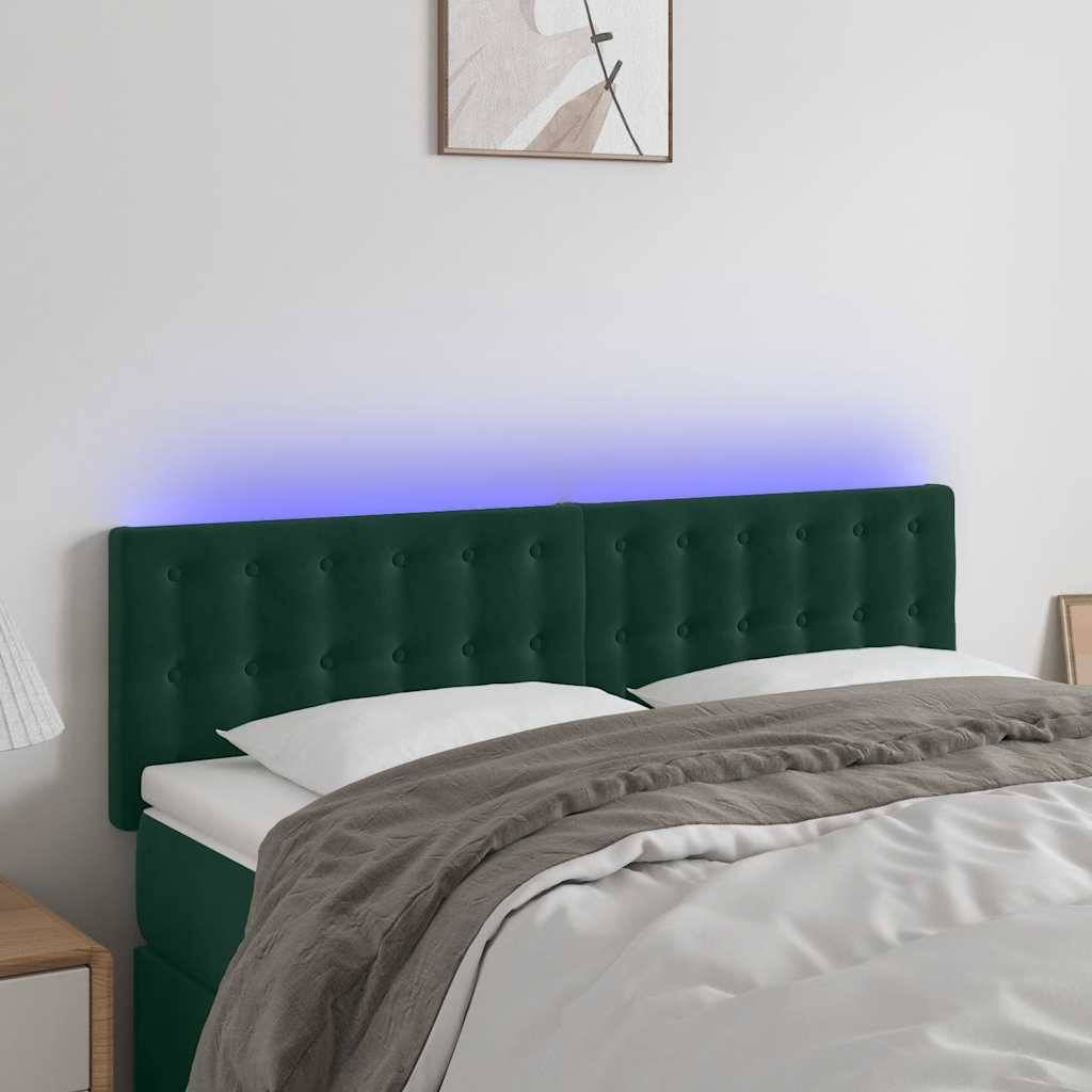 vidaXL LED Kopfteil Dunkelgrün 144x5x78/88 cm Samt