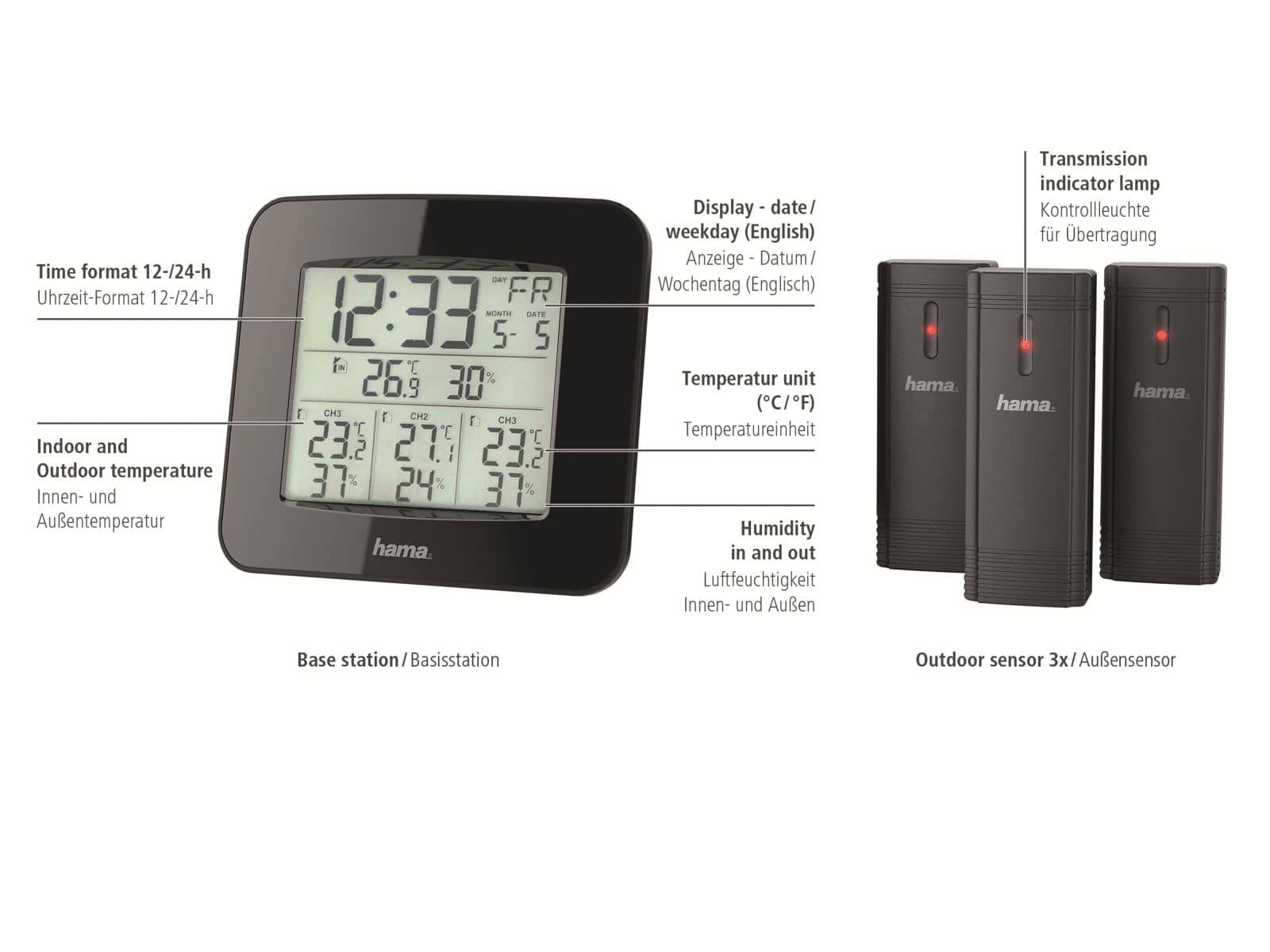 HAMA Funk-Wetterstation EWS Trio, schwarz