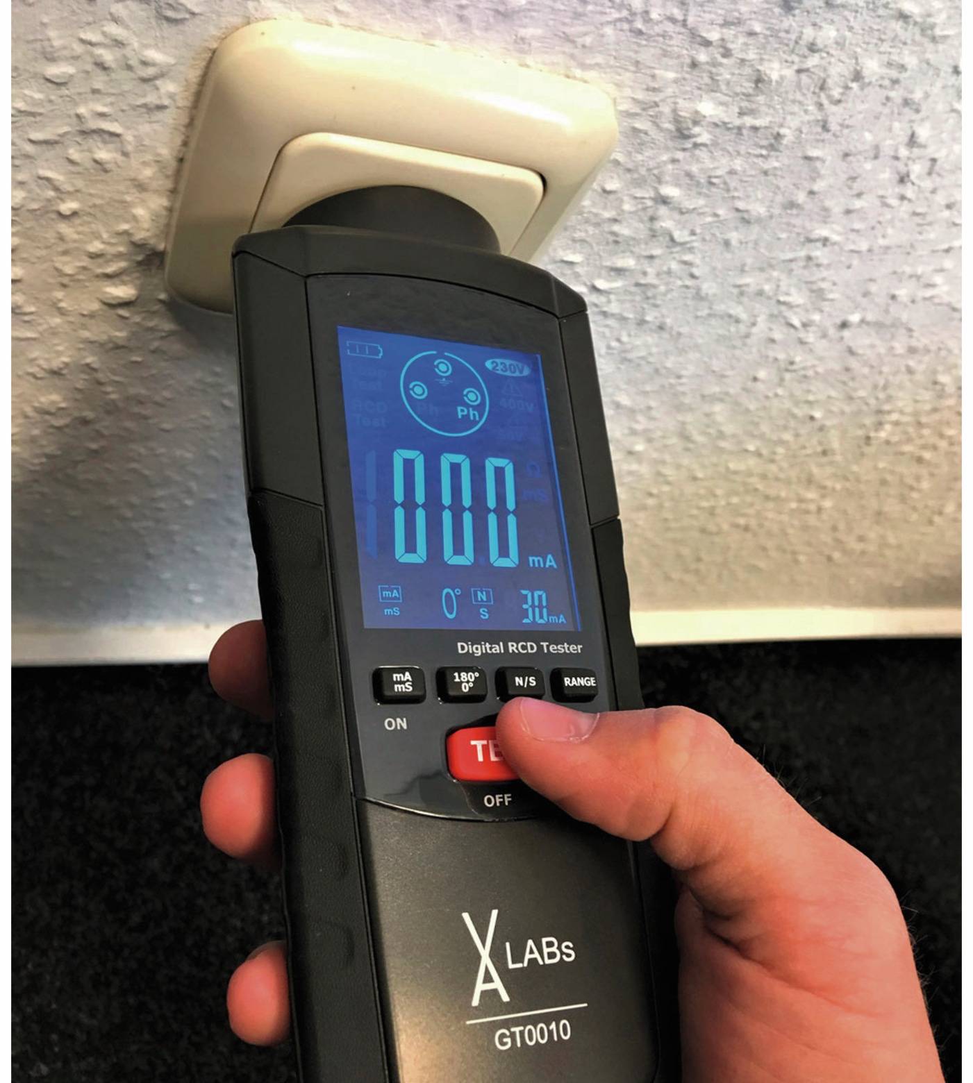 RCD-Prüfgerät GT0010, 195 - 253 V AC, FI-Tester