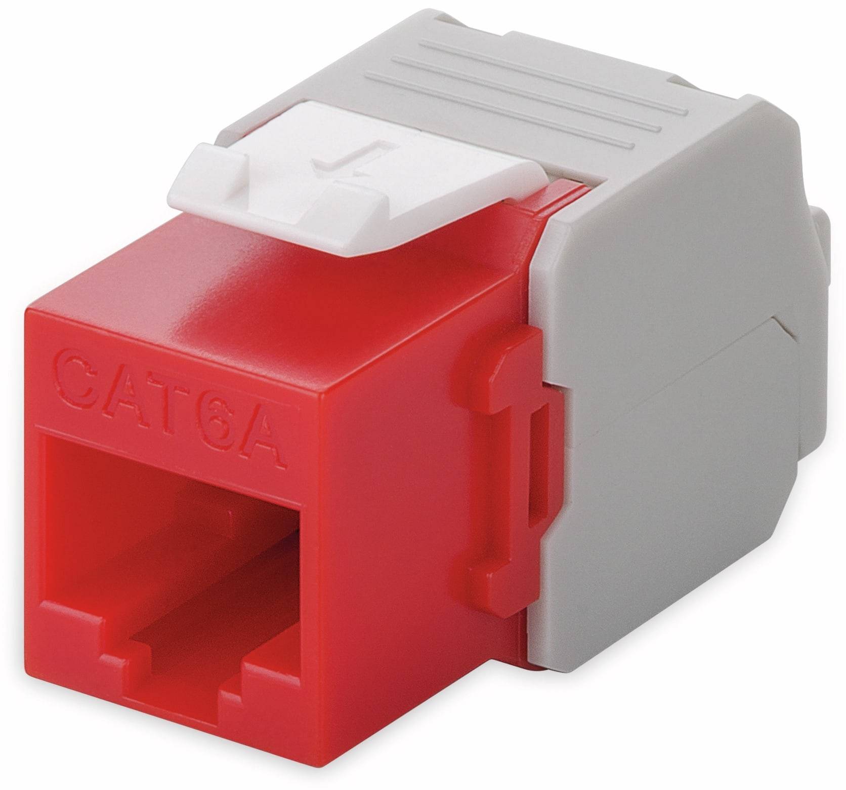 Goobay 90689 Keystone Modul RJ45 Buchse / CAT 6A Netzwerkstecker 500 MHz / UTP Ethernet Buchse 8P8C / LSA Montage / Rot