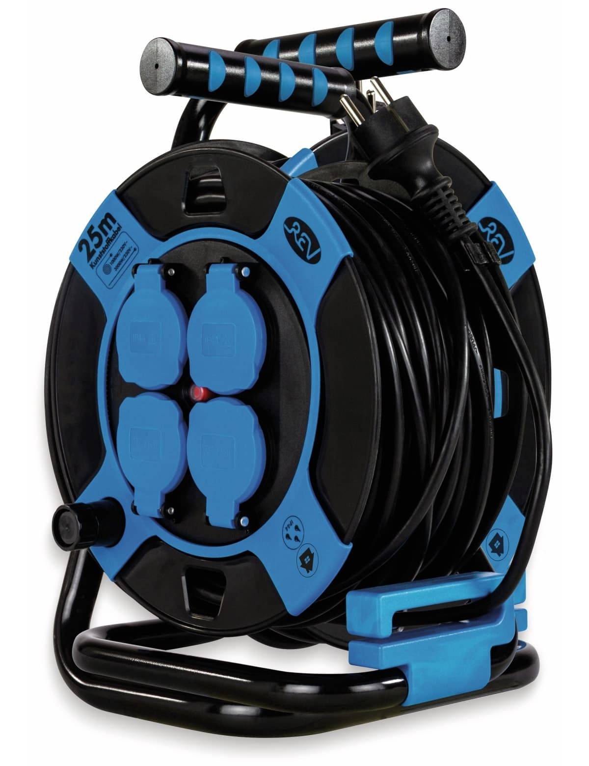 REV Kabeltrommel, IP44, Outdoor, 4 Schutzkontaktsteckdosen, 25m,