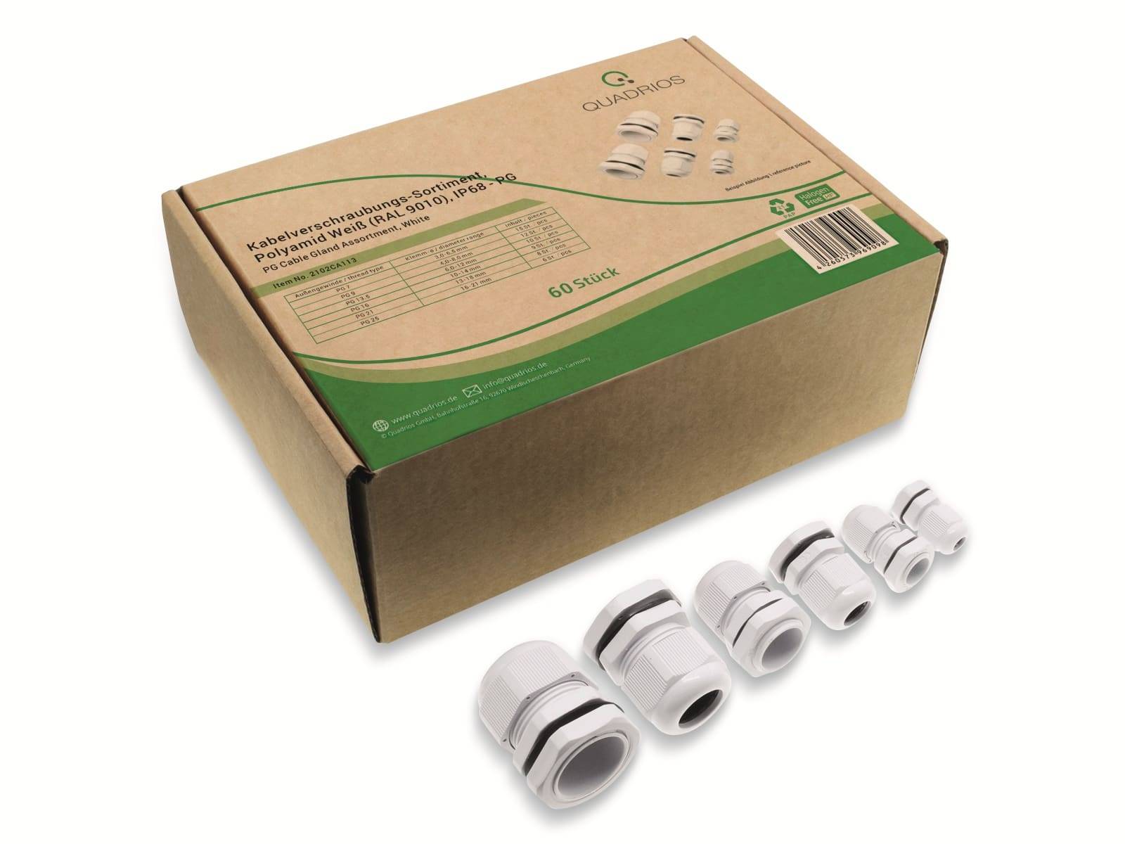 QUADRIOS, 2102CA113, Kabelverschraubungs-Set, Weiss - PG, 60 teilig