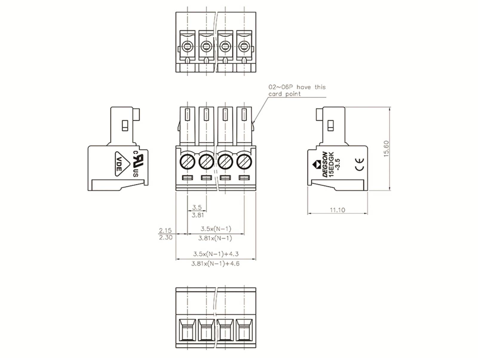 DEGSON Klemmleiste, 15EDGK-3.81-02P-14-00AH, vertikal 2 polig grün