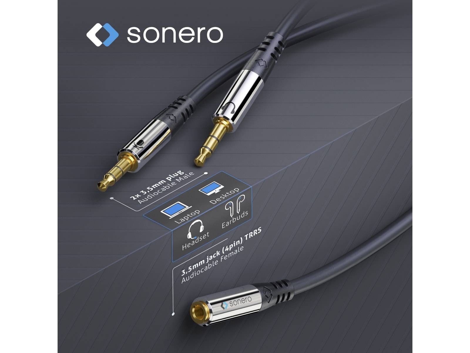 2x 3.5mm auf 3.5mm (4pin) Headset Adapterkabel 0.25m