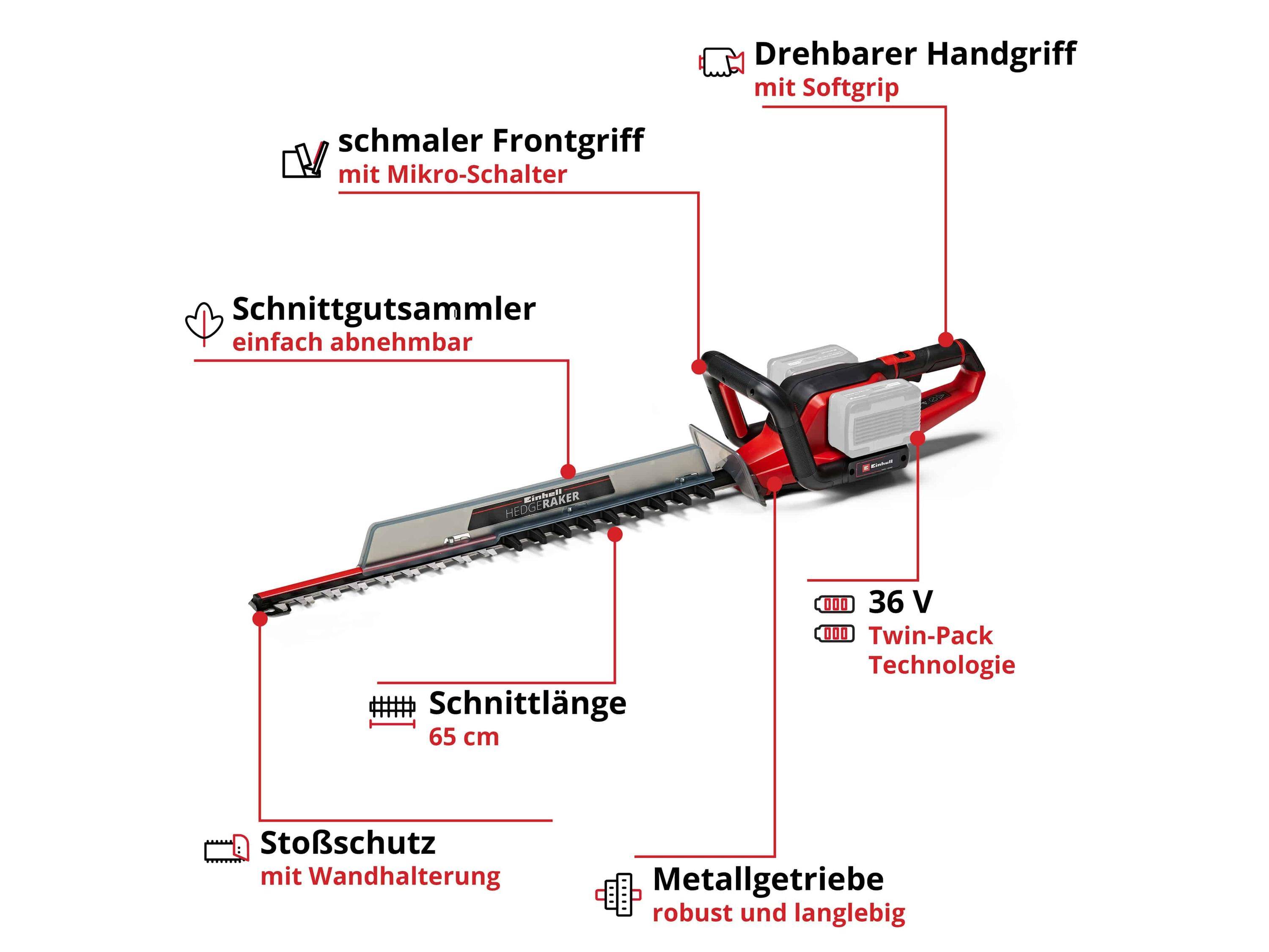 Einhell GE-CH 36/65 Li - Solo Power X-Change Akku Heckenschere ohne Akku 720 mm