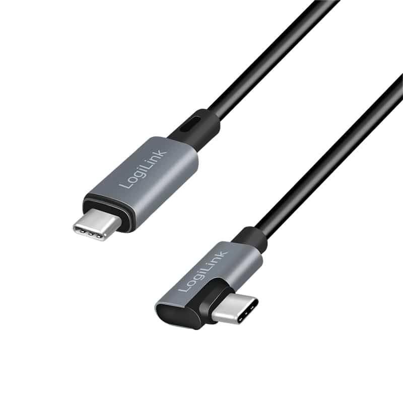 LogiLink USB 2.0 Type-C-Kabel, USB-C/M 90° zu USB-C/M, E-mark, PD, schwarz, 2 m