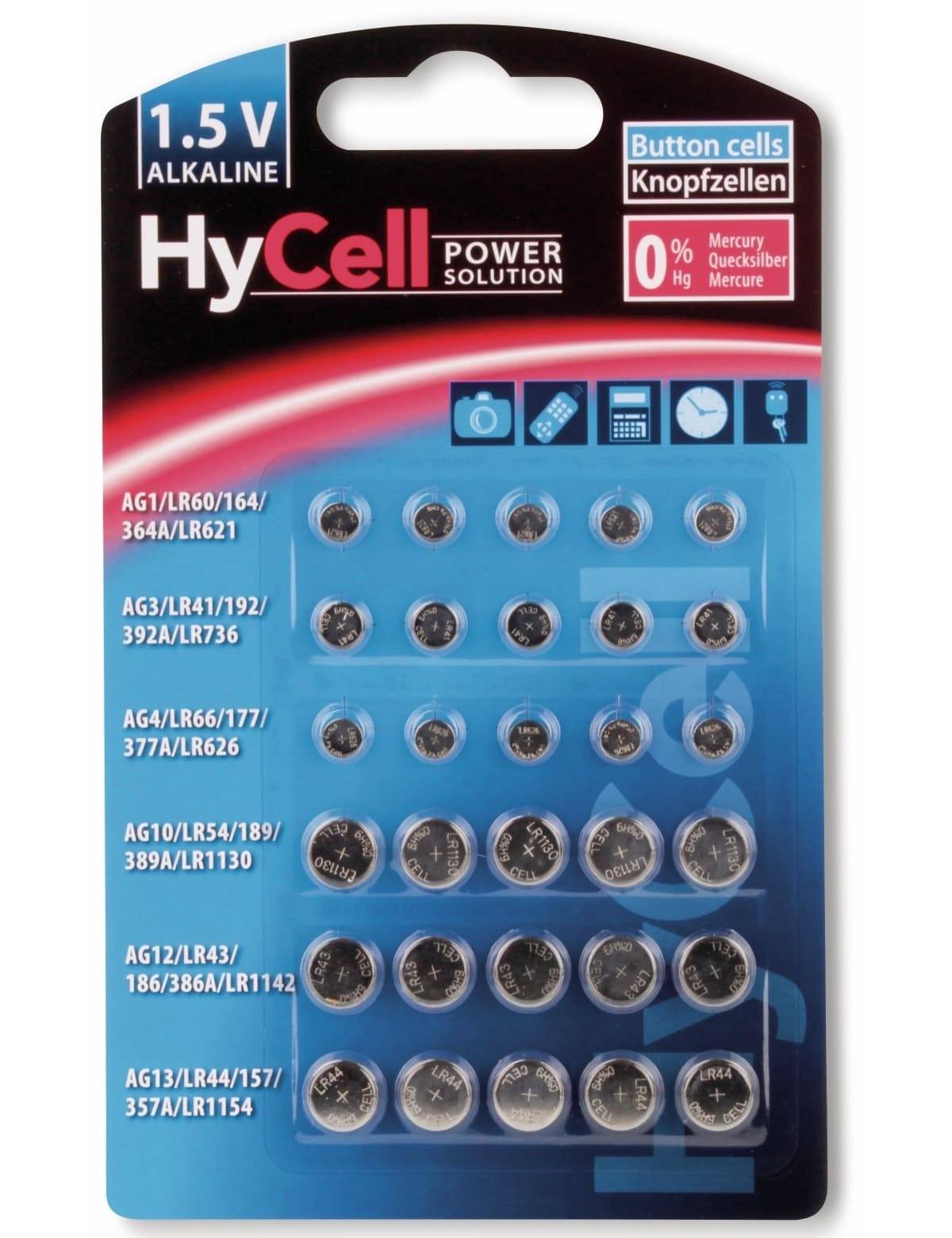 HyCell Alkaline Knopfzellen -Set 30-tlg.