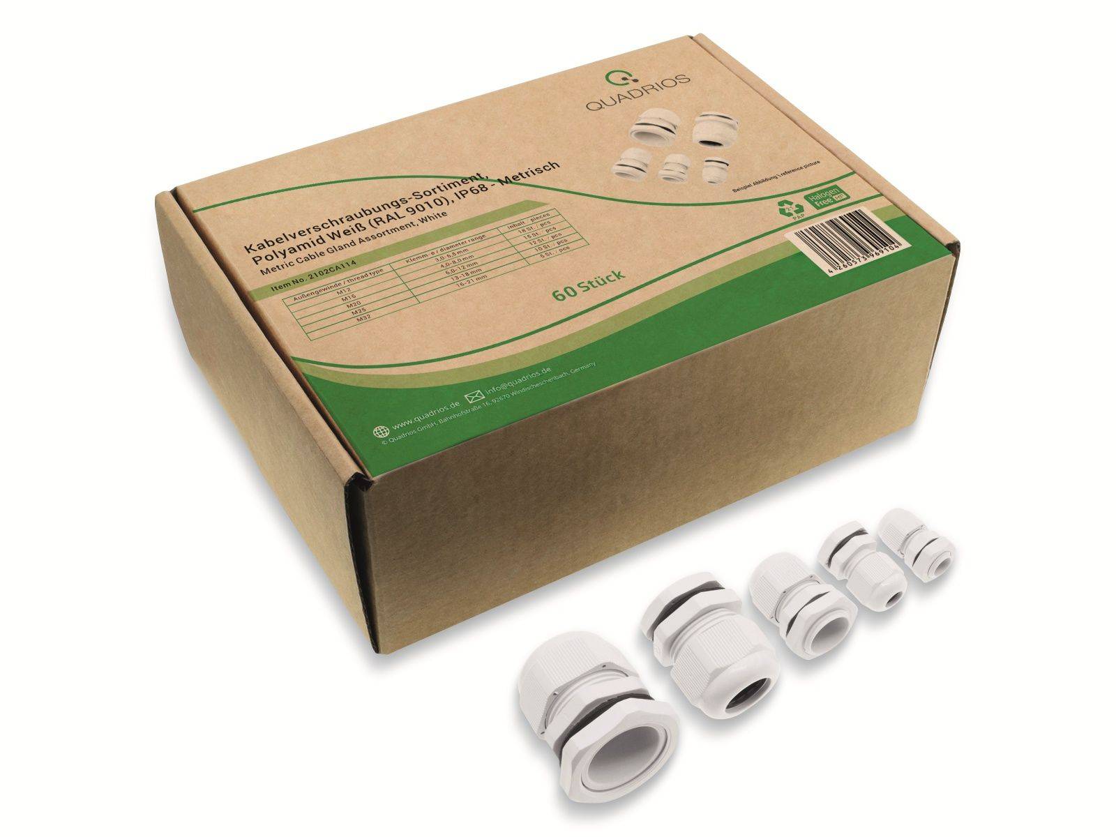 2102CA114 Kabelverschraubung Sortiment PA66 Weiß 60 St.