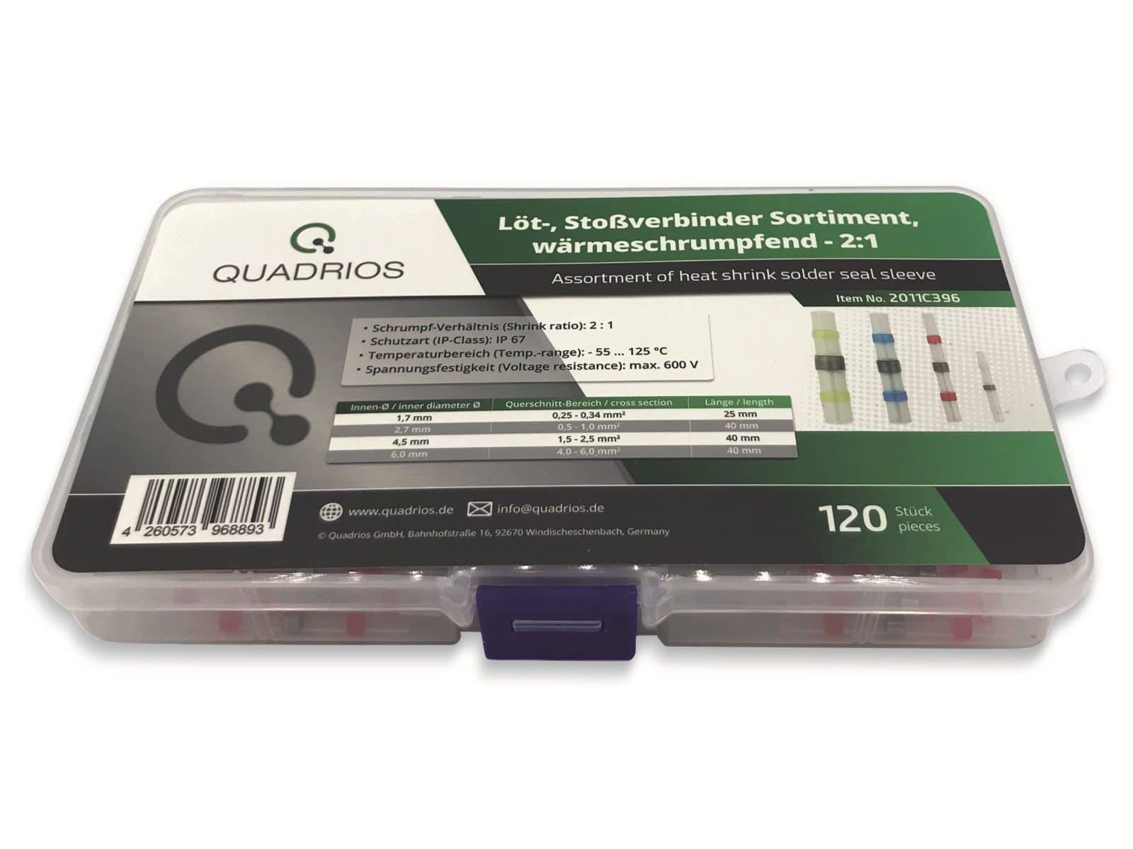 QUADRIOS, 2011C396, Löt-Stoßverbinder-Sortiment 120 Teile mit Lötzinn Transparent mit Innenkleber