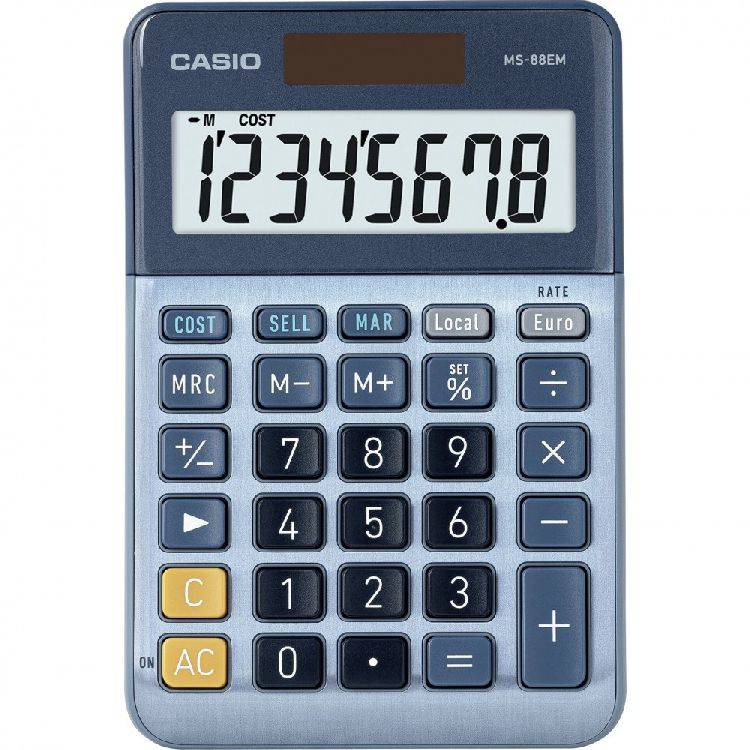 Casio MS-88EM, Desktop, Display-Rechner, 8 Ziffern, Batterie/Solar, Blau