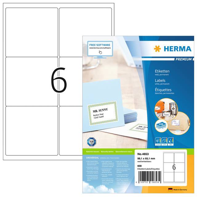 HERMA Universal-Etiketten PREMIUM, 99,1 x 93,1 mm, weiß