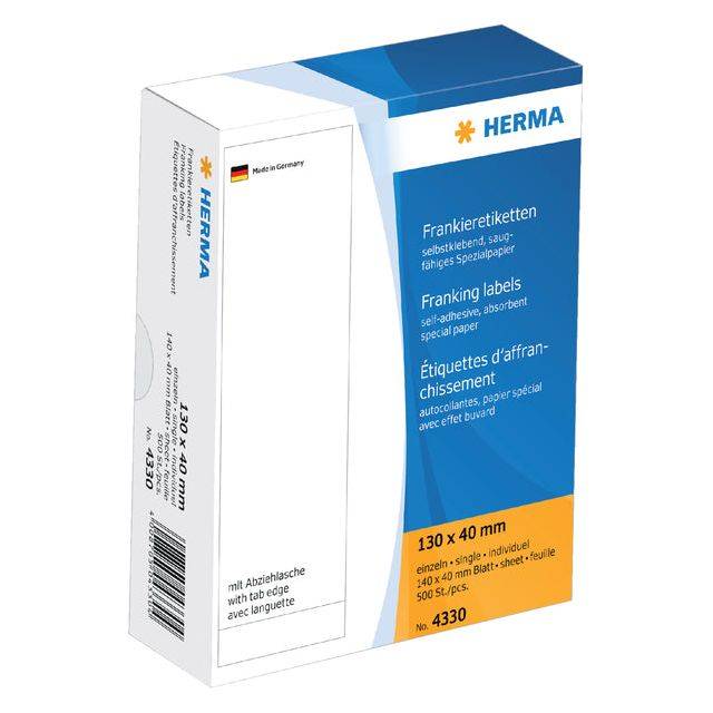 HERMA Frankieretikett 4330 130x40mm einzeln weiß 500 St./Pack.