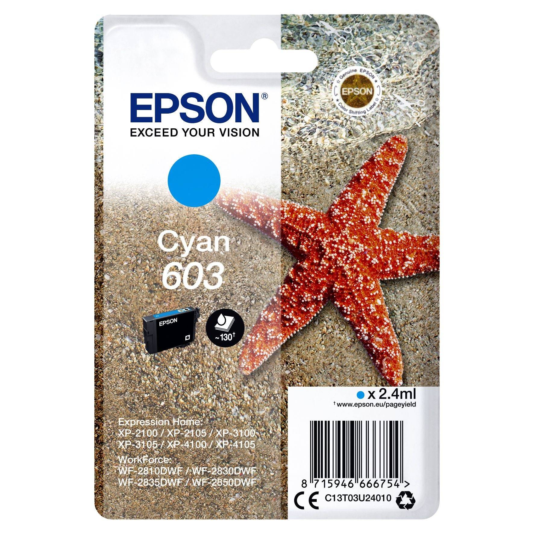 Epson Druckerpatrone T03U24, 603 Original Cyan C13T03U24010