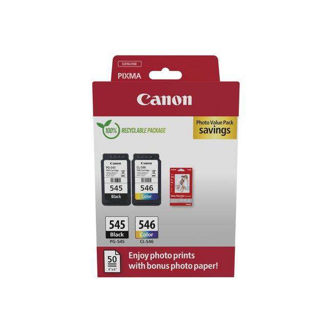 Canon Druckerpatrone PG-545, CL-546 Original Kombi-Pack Schwarz, Cyan, Magenta, Gelb 8287B005
