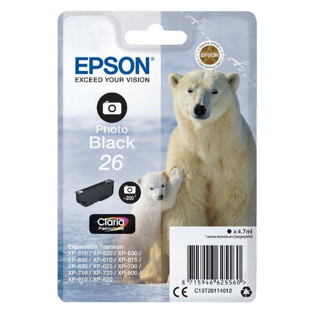 Epson Druckerpatrone T2611, 26 Original Foto Schwarz C13T26114012