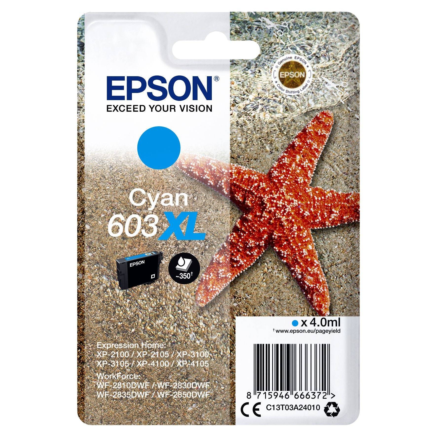 Epson Druckerpatrone T03A24, 603XL Original Cyan C13T03A24010