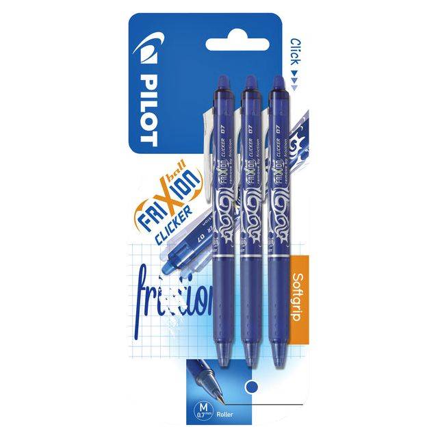 Rollerpen Pilot Frixion Clicker Blau 0,35 mm Blasen von 3 Teilen