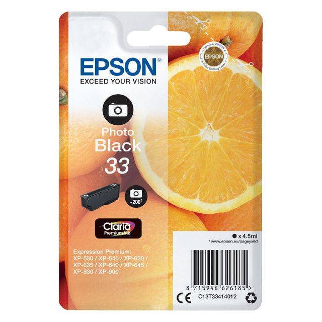 Epson Druckerpatrone T3341, 33 Original Foto Schwarz C13T33414012
