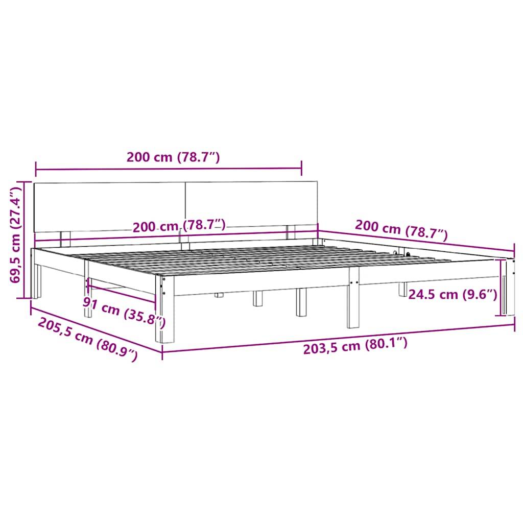 vidaXL Massivholzbett Kiefer 200x200 cm