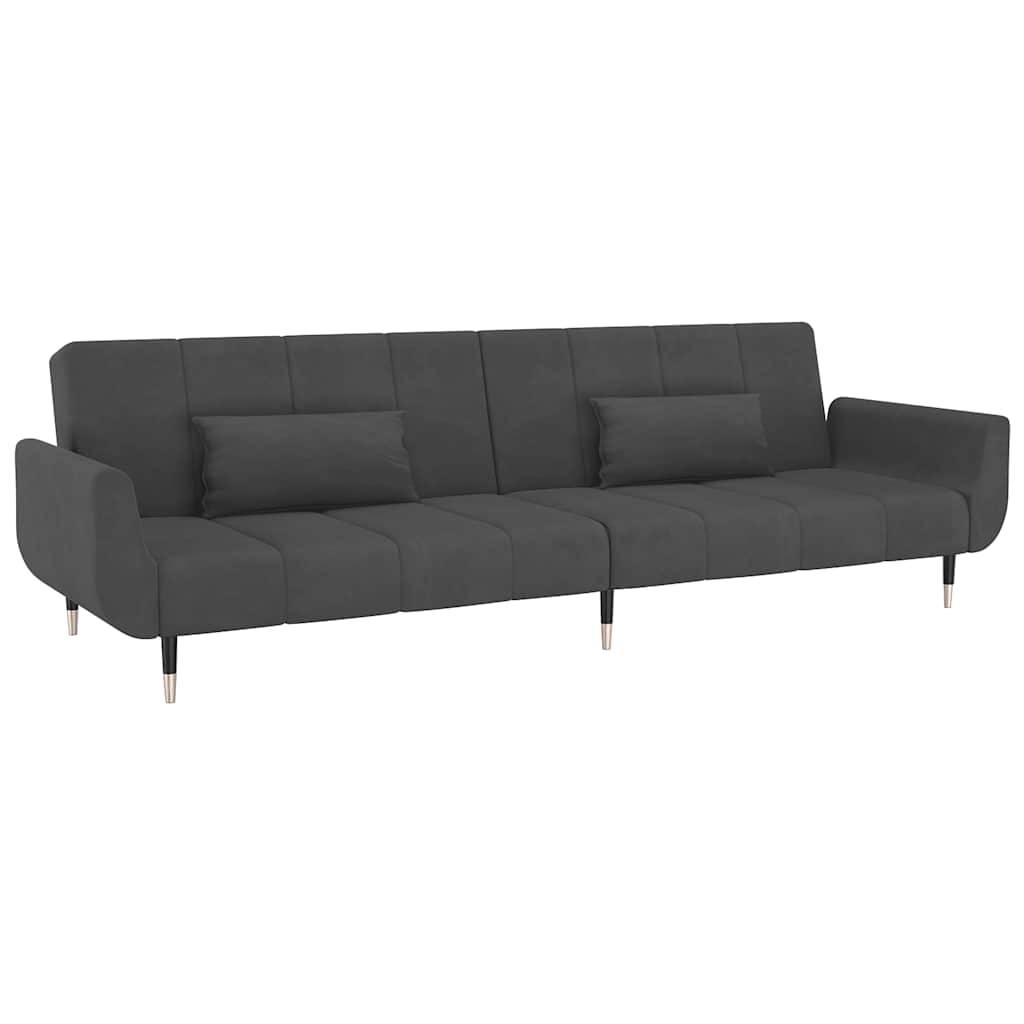 vidaXL Schlafsofa 2-Sitzer mit 2 Kissen Dunkelgrau Samt