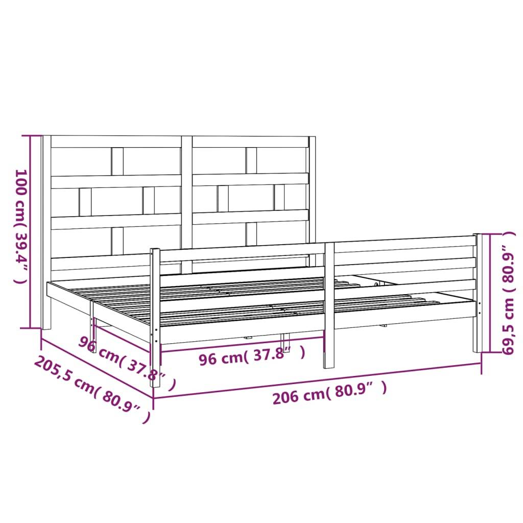 vidaXL Massivholzbett Grau Kiefer 200x200 cm