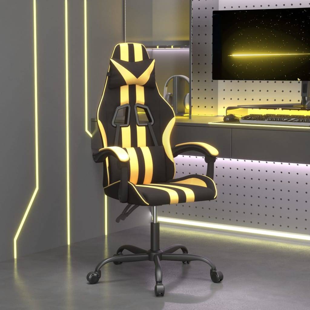 vidaXL Gaming-Stuhl Drehbar Schwarz und Golden Kunstleder