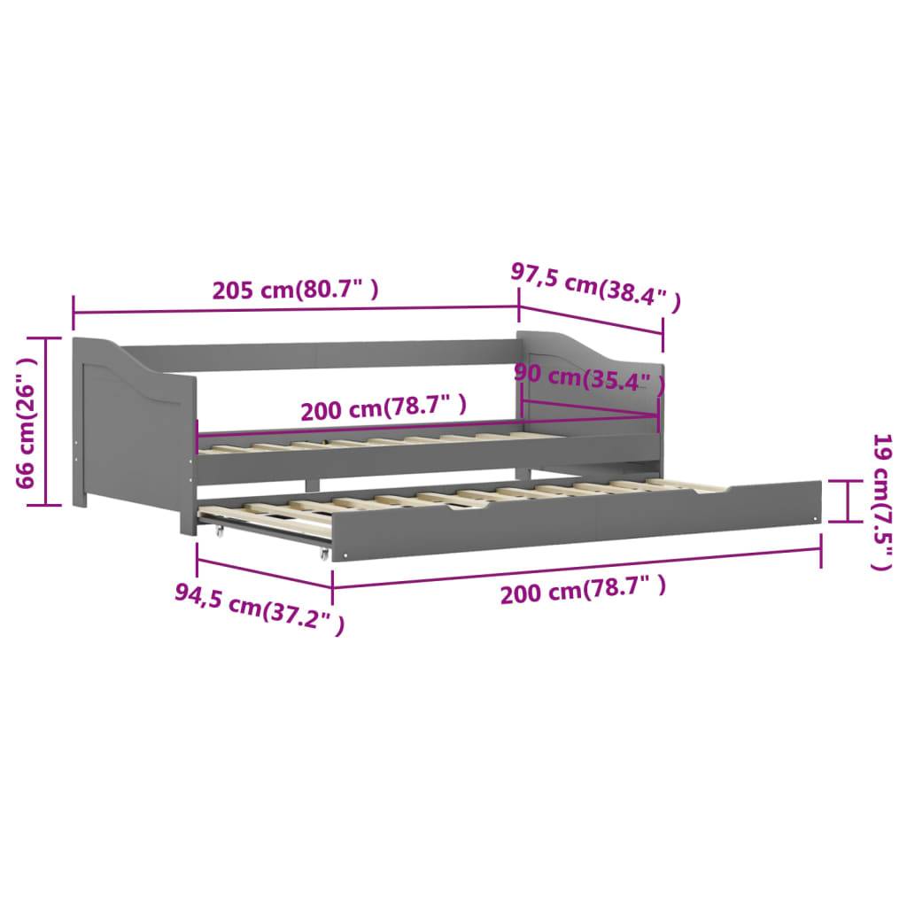 vidaXL Ausziehsofa Bettgestell Grau Kiefernholz 90×200 cm