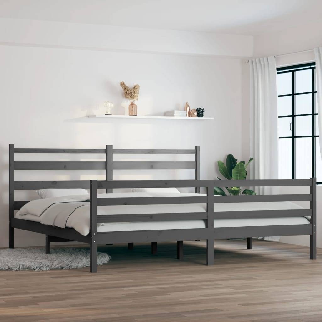 vidaXL Massivholzbett Kiefer 200x200 cm Grau