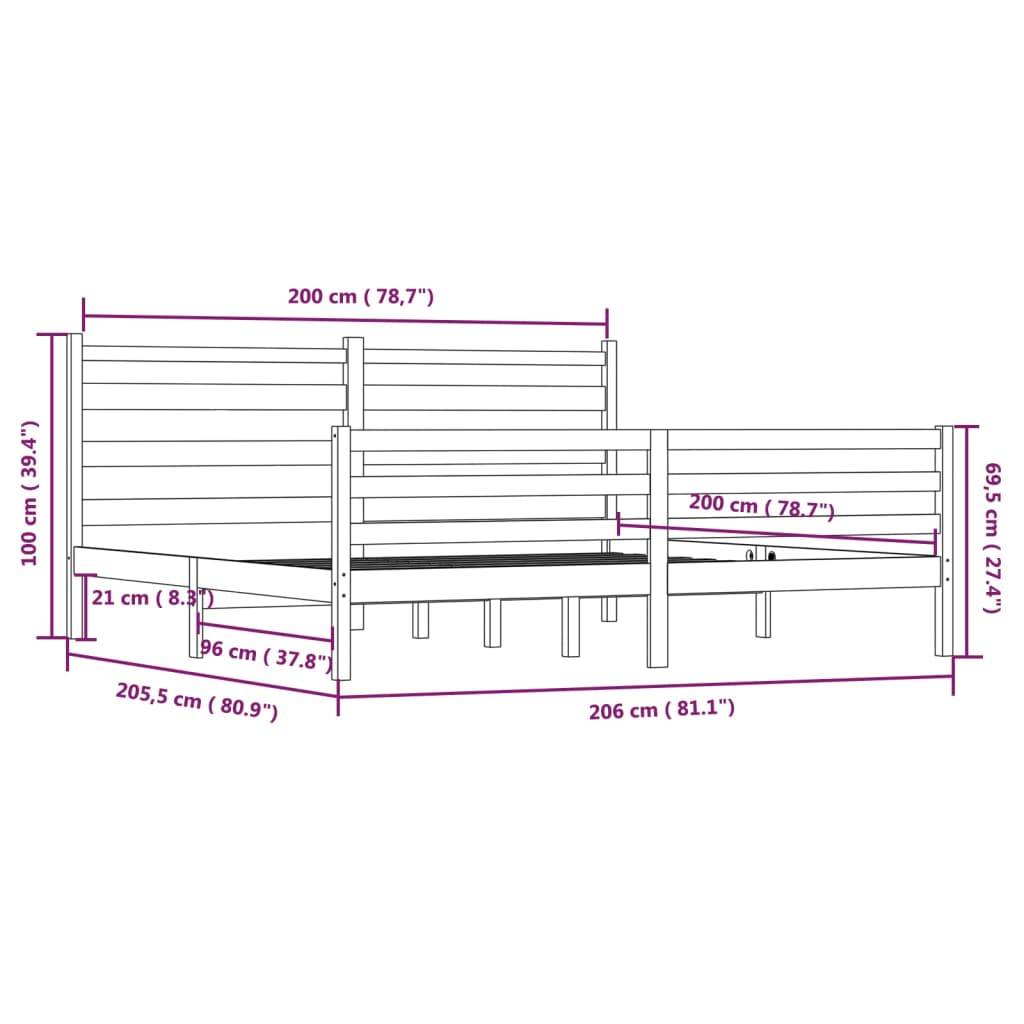 vidaXL Massivholzbett Kiefer 200x200 cm Grau
