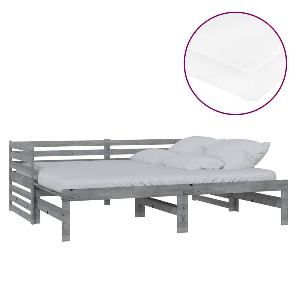 vidaXL Ausziehbares Tagesbett 2x(90x200) cm Grau Massivholz Kiefer
