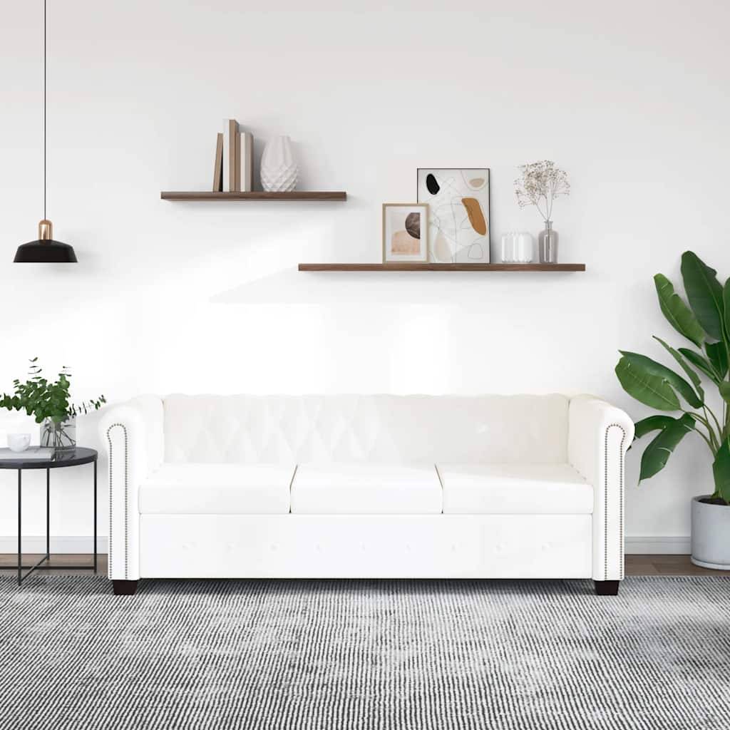 vidaXL Chesterfield-Sofa 3-Sitzer Kunstleder Weiß