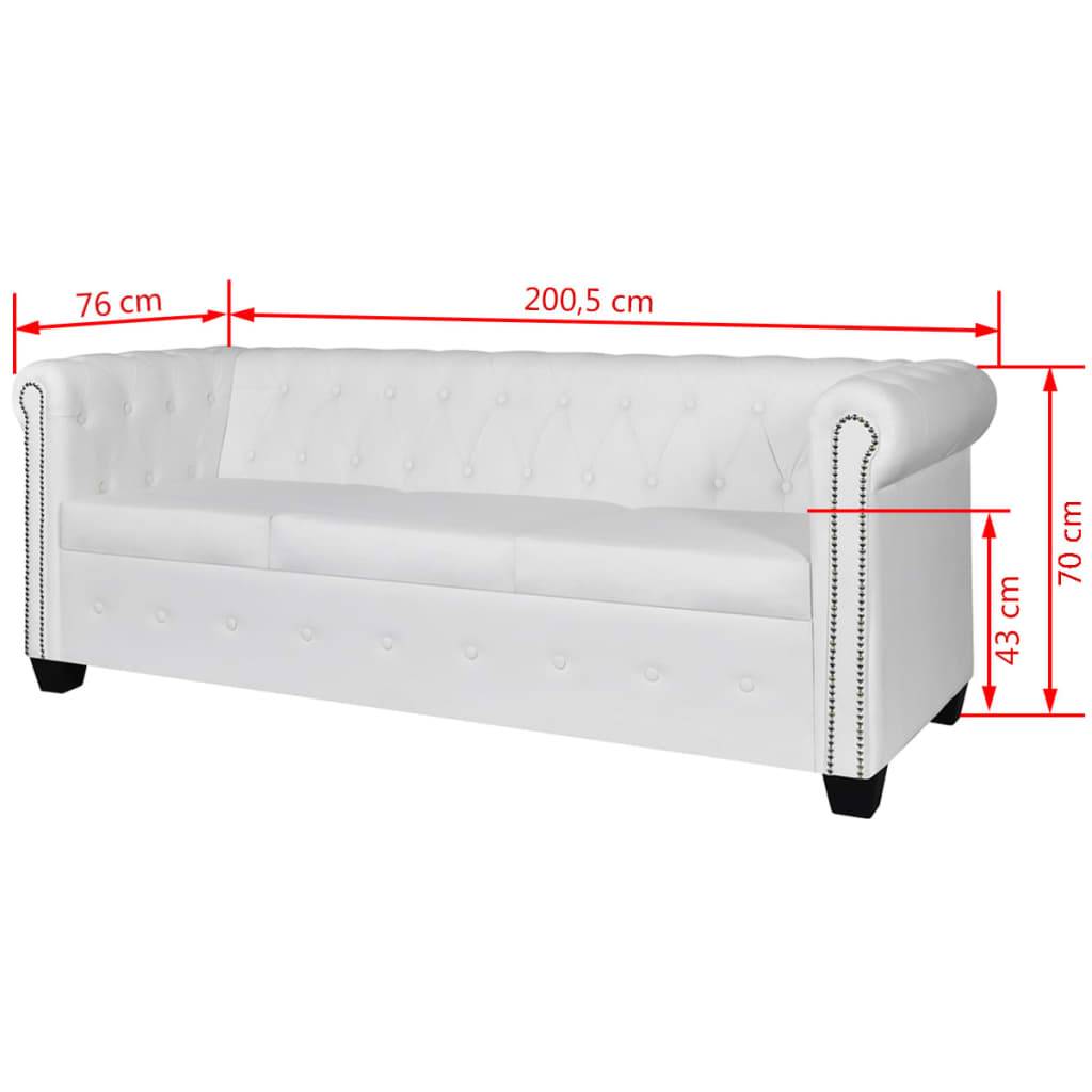 vidaXL Chesterfield-Sofa 3-Sitzer Kunstleder Weiß