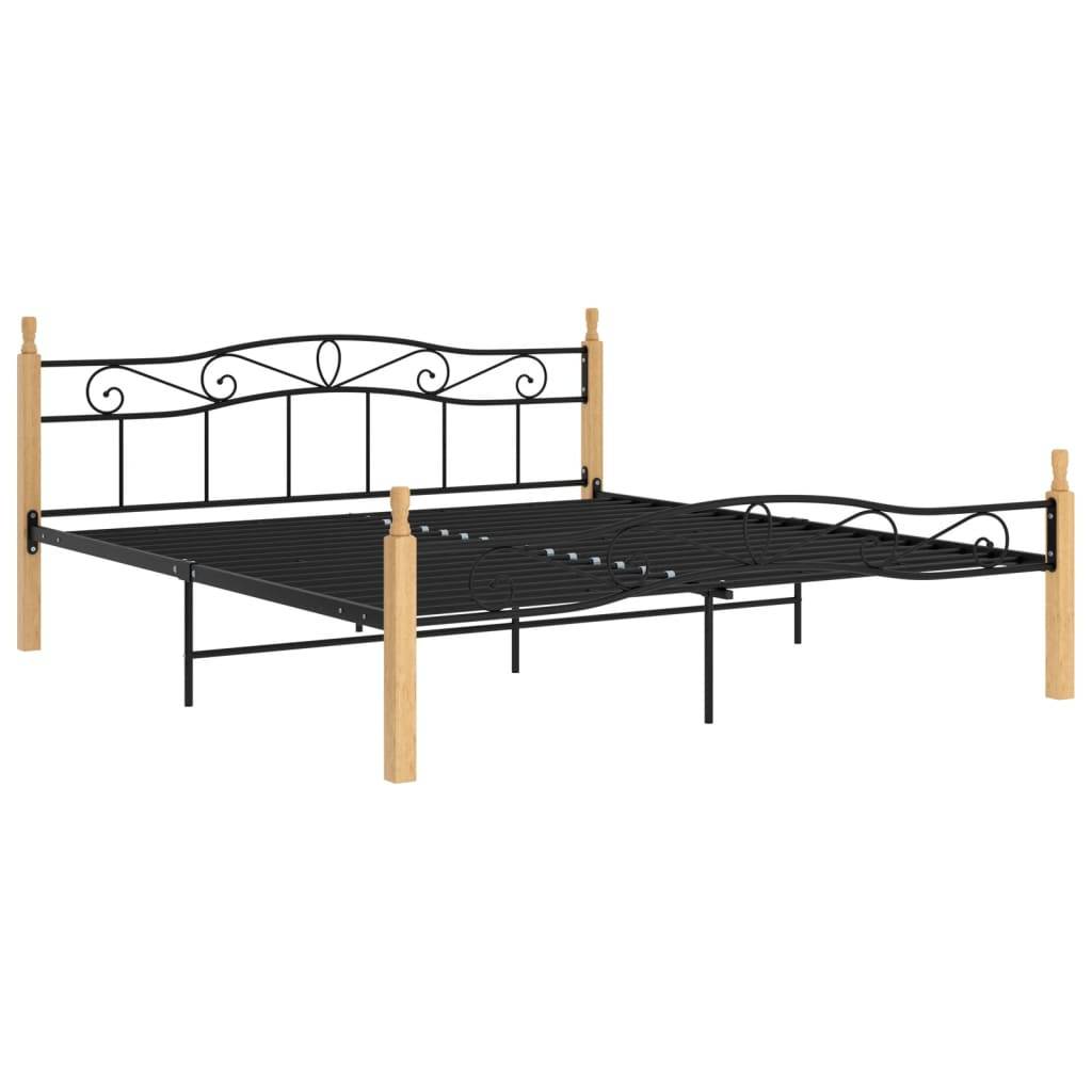 vidaXL Bettgestell Schwarz Metall und Massivholz Eiche 200x200 cm