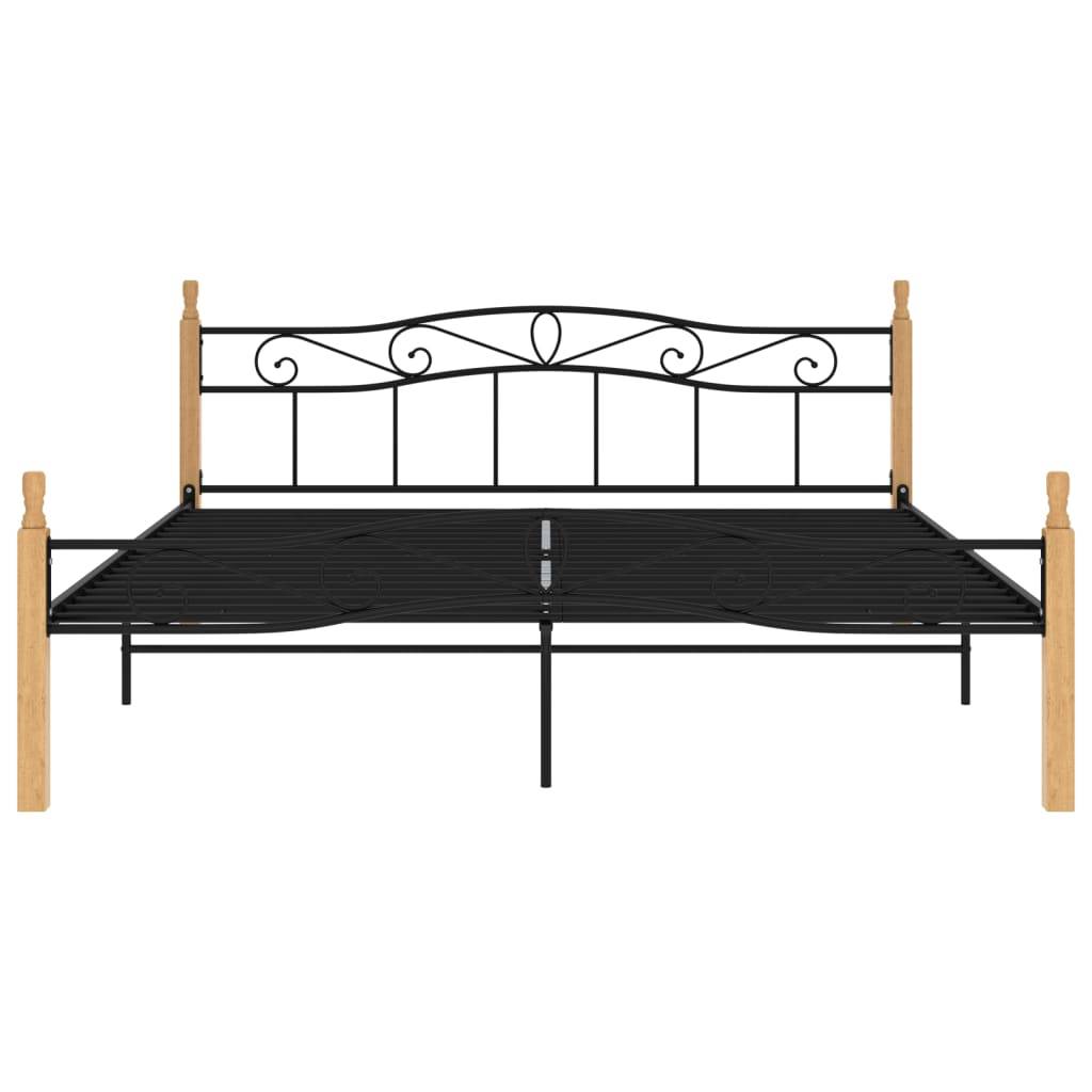 vidaXL Bettgestell Schwarz Metall und Massivholz Eiche 200x200 cm