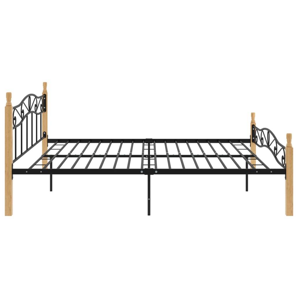vidaXL Bettgestell Schwarz Metall und Massivholz Eiche 200x200 cm