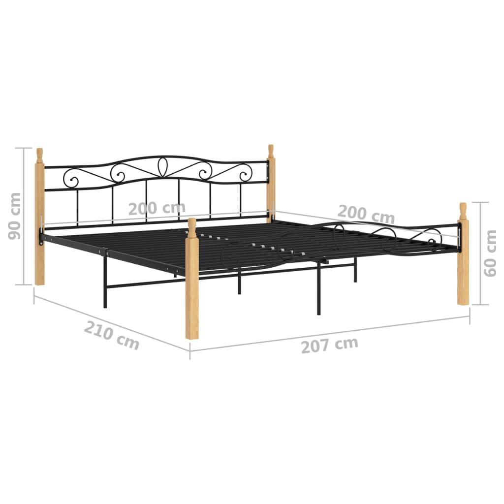 vidaXL Bettgestell Schwarz Metall und Massivholz Eiche 200x200 cm