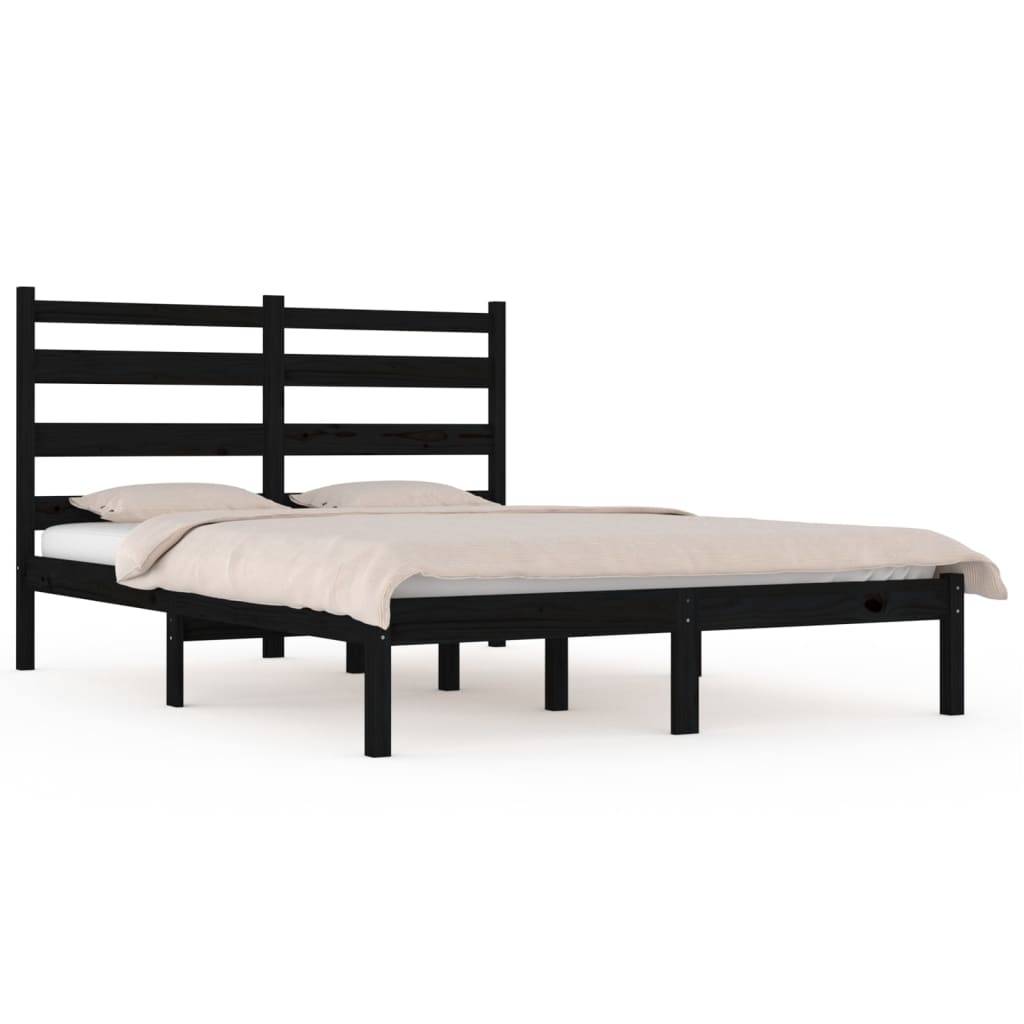 vidaXL Massivholzbett Schwarz Kiefer 200x200 cm