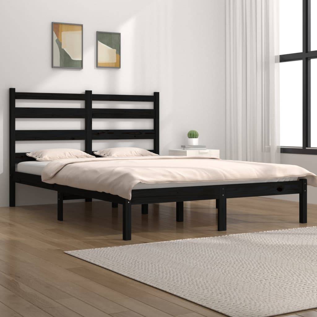 vidaXL Massivholzbett Schwarz Kiefer 200x200 cm